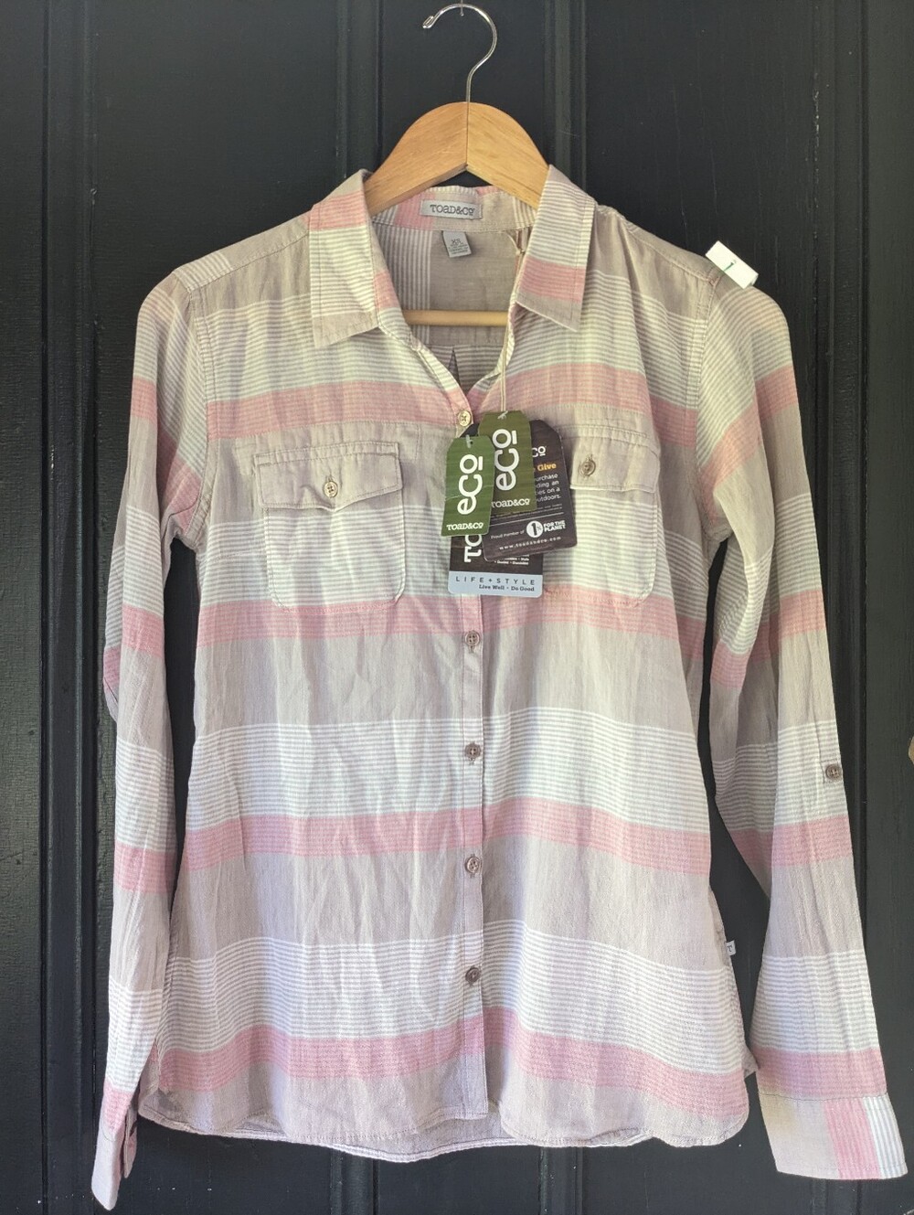 NWT Toad&Co Airbrush Cocoa Cotton Striped Collared Button-Up Shirt XS Pink Beige